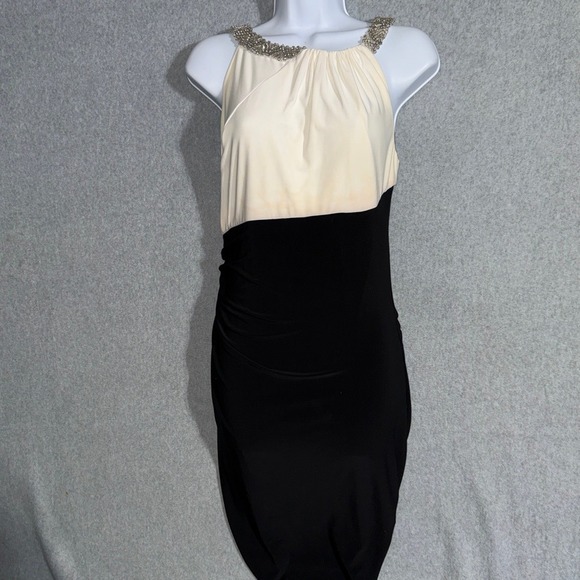 Lauren Ralph Lauren Dresses & Skirts - Lauren Ralph Lauren Evening Dress 10 Cream Black Embellished Ruched Sheath